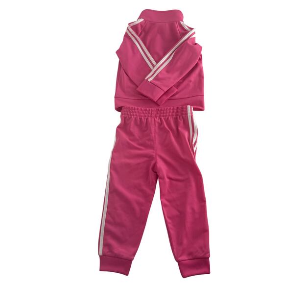 Adidas Toddler Girls Full-Zip Activewear Track Suit Pink Stripe 2-Piece Set 18M - Picture 2 of 9